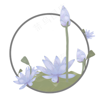 手绘夏日荷花蓝色莲花