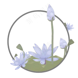 手绘夏日荷花蓝色莲花