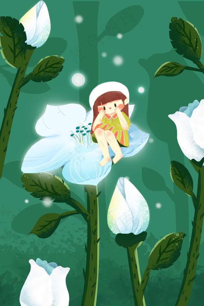 治愈系立夏森林里的花与少女精灵