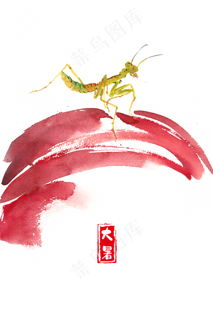大暑红色花瓣与螳螂(4724X7087(DPI:300))psd模版下载