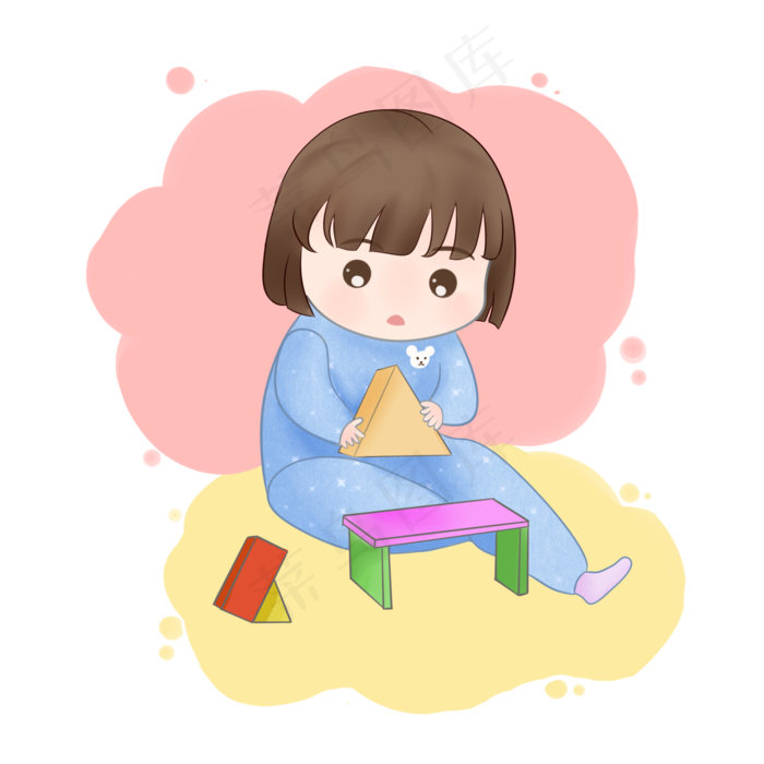 儿童节儿童小女孩玩积木
