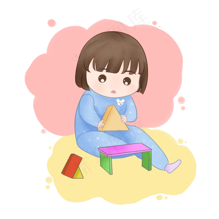 儿童节儿童小女孩玩积木(2050X2050(DPI:299))psd模版下载