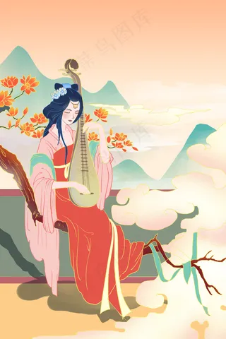 风格弹琵琶的女人柔美意境治愈