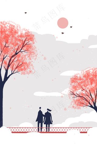 夏季暖阳情侣桥头散步商用图