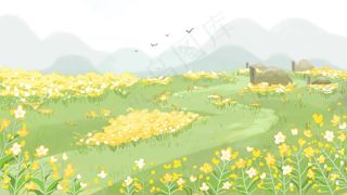 清明扫墓油菜花田清新风格