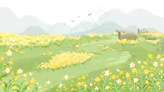 清明扫墓油菜花田清新风格