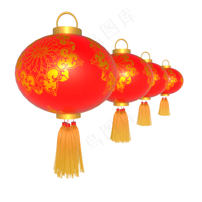 C4D立体新年喜庆红灯笼,免抠元素(2000X2000(DPI:300))psd模版下载