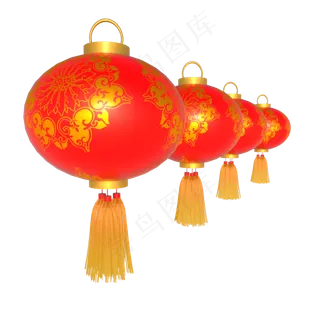 C4D立体新年喜庆红灯笼,免抠元素