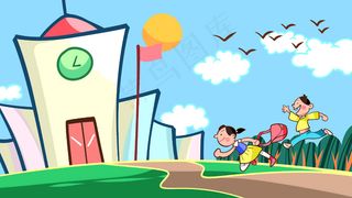 蓝色系卡通手绘风开学季配图