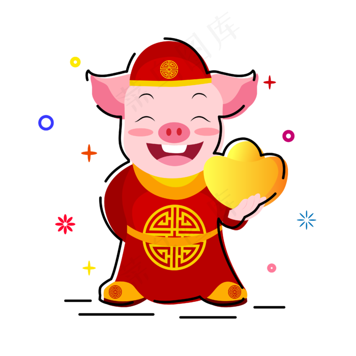 矢量手绘卡通猪年,免抠元素