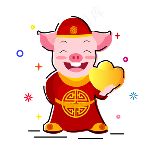 矢量手绘卡通猪年,免抠元素