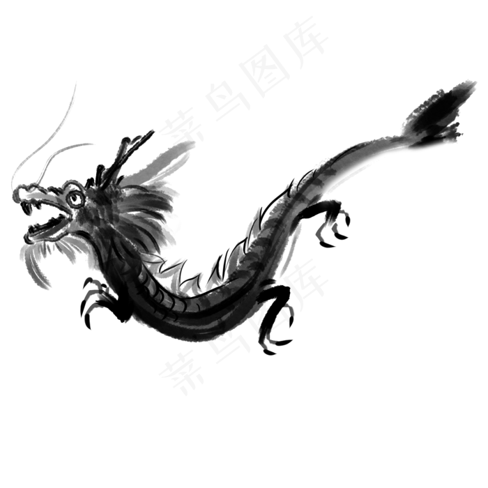 黑色古典水墨龙图腾,免抠元素