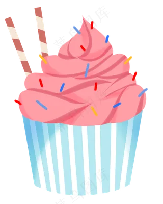 夏日手绘扁平风草莓糖霜冰淇淋