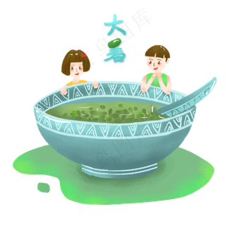 大暑节气夏季消暑卡通绿豆汤夸张
