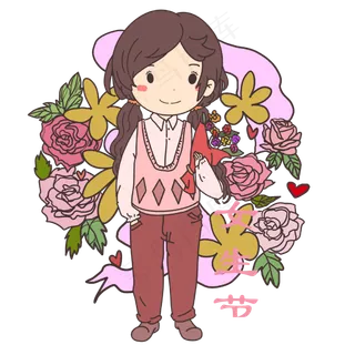 女生节女神节可爱粉色小女生手绘