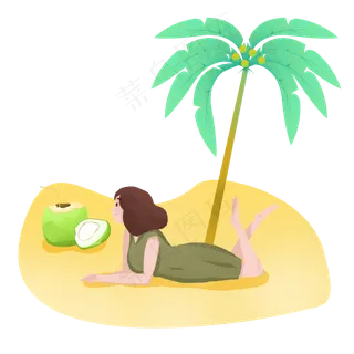 大暑女孩躺在沙滩上PNG素材