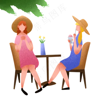 户外乘凉喝饮料女孩