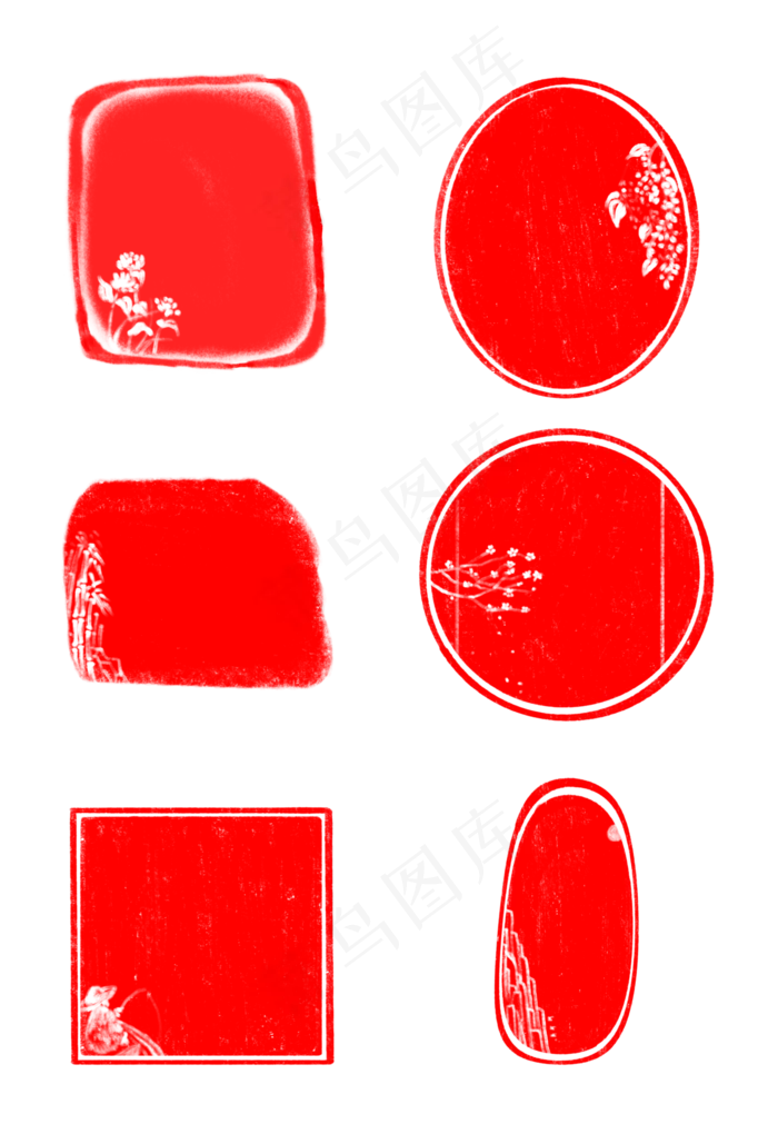 印章红色形状意境中国风花朵免扣(4080X6000(DPI:300))psd模版下载