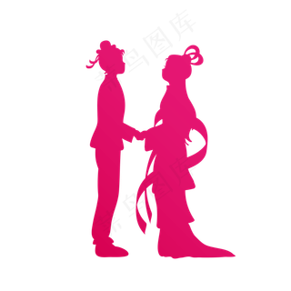 粉色剪影牛郎织女七夕浪漫情人节,免抠元素