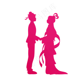 粉色剪影牛郎织女七夕浪漫情人节,免抠元素