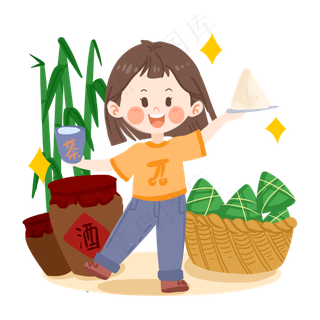 端午节可爱女孩吃粽子PNG素材