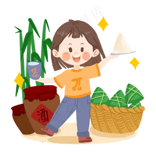 端午节可爱女孩吃粽子PNG素材