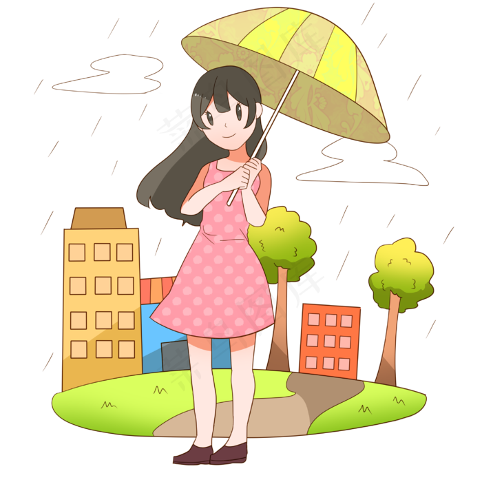 清明节打伞的小女孩(3000X3000(DPI:299))psd模版下载