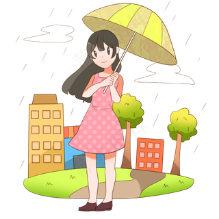 清明节打伞的小女孩