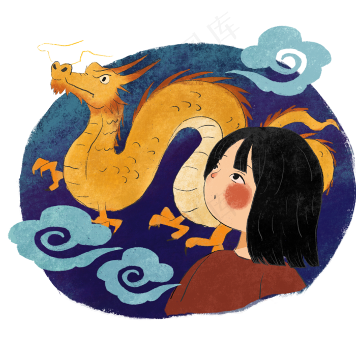2月处2龙抬头农历新年春节PNG传统�,免抠元素(3000*3000px 300 dpi )psd模版下载