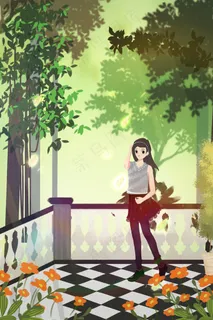 夏天森林阳光女孩