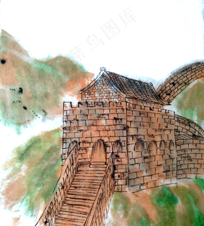 写实水墨长城山水国画