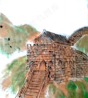 写实水墨长城山水国画