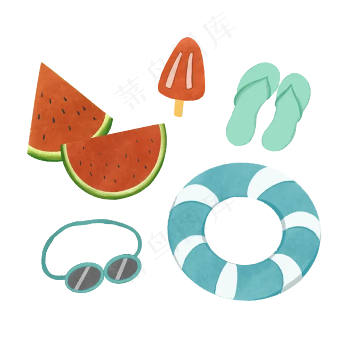 夏季海边元素装饰图,免抠元素(3000X3000(DPI:300))psd模版下载