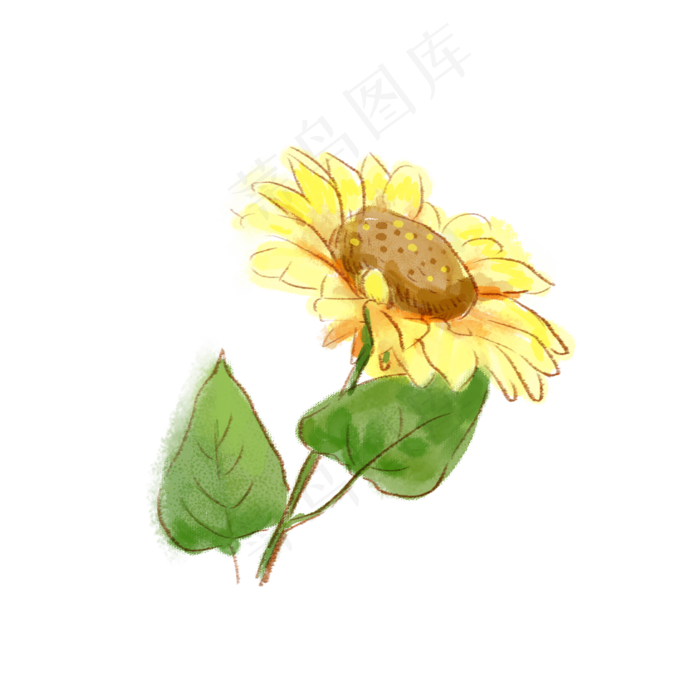 手绘水彩一枝向日葵(2000X2000(DPI:300))psd模版下载
