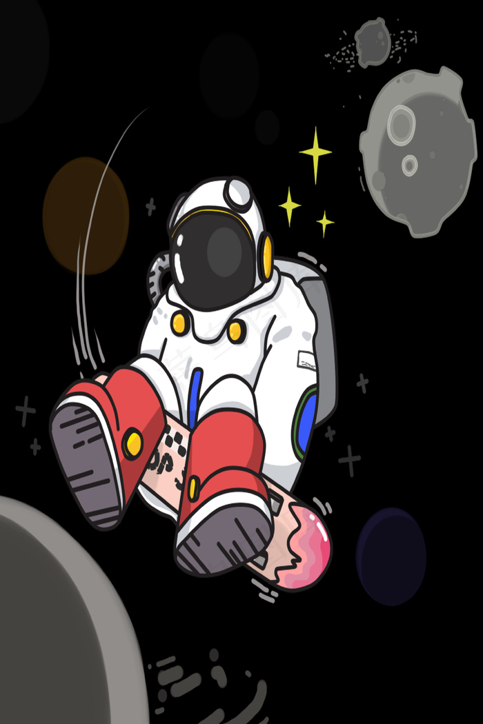 卡通小清新宇宙太空人滑板出行(3545*5315px 300 dpi )psd模版下载