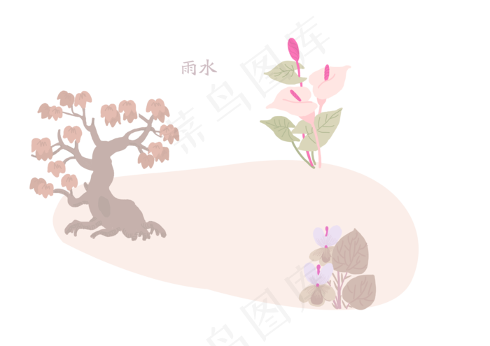 植物雨水节气春万物生长清新PNG,免抠元素(3508X2480(DPI:300))psd模版下载