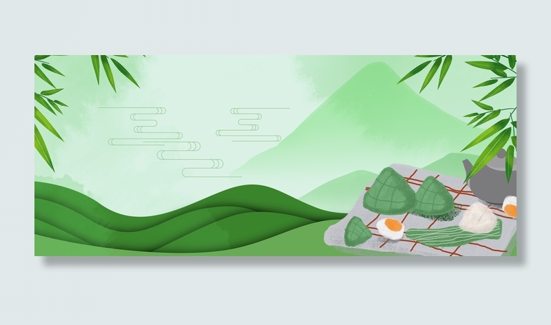 端午节吃粽子小清新促销背景