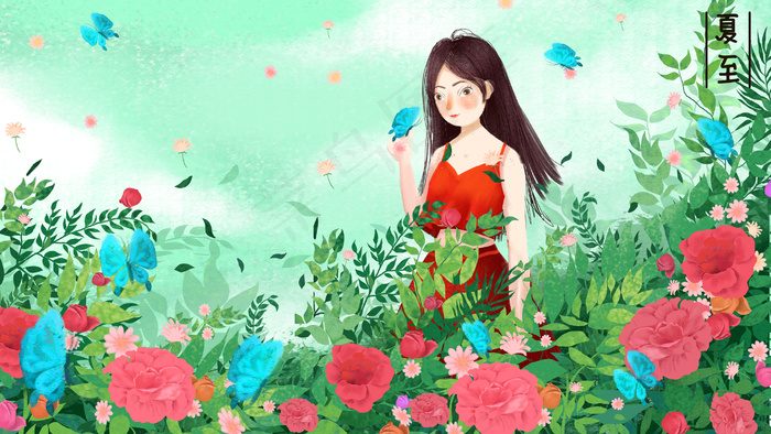 夏至绿色治愈系女孩(2880*1620px 300 dpi )psd模版下载