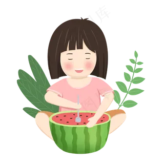 大暑卡通小女孩吃西瓜