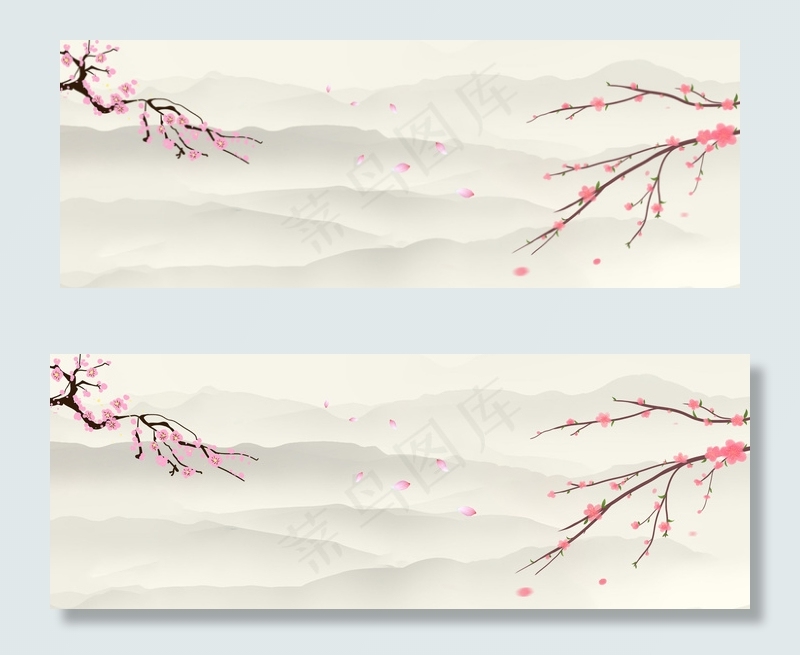 泼墨梅花暖色中国风banner(1920*700px 	       )psd模版下载