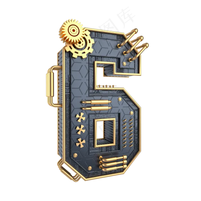 黑金机械倒计时数字6(2000*2000px 	      )