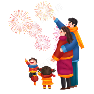 手绘看烟花png图,免抠元素