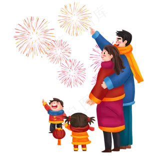 手绘看烟花png图,免抠元素