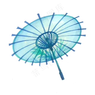 水彩蓝色油纸伞中国风折伞PNG,免抠元素