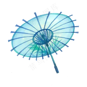 水彩蓝色油纸伞中国风折伞PNG,免抠元素