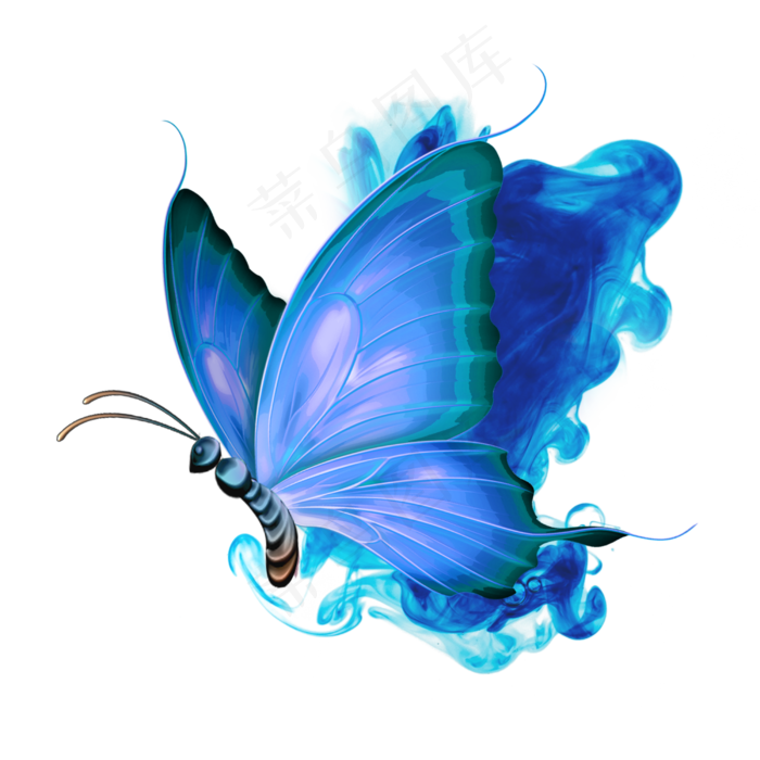 蝴蝶蓝紫水墨展翅(2500X2500(DPI:300))psd模版下载