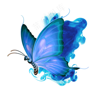 蝴蝶蓝紫水墨展翅