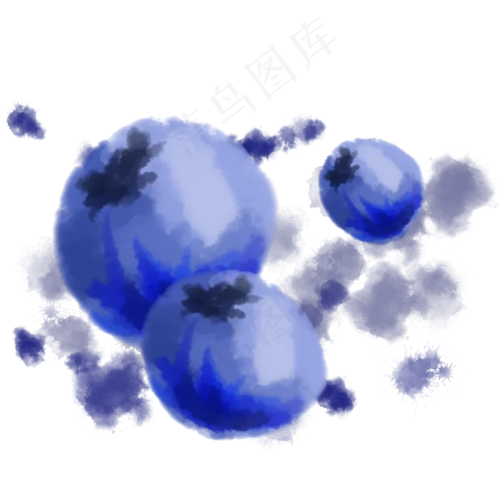三只水彩风格蓝莓水果(2000X2000(DPI:300))psd模版下载