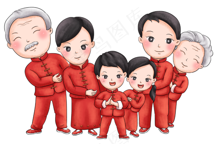 传统红色吉祥全家福,免抠元素(3000*2000px 300 dpi )psd模版下载