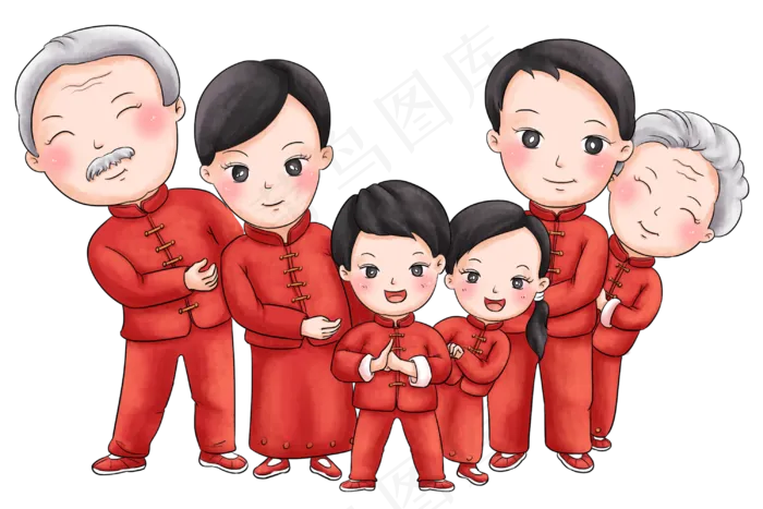 传统红色吉祥全家福,免抠元素(3000*2000px 300 dpi )psd模版下载